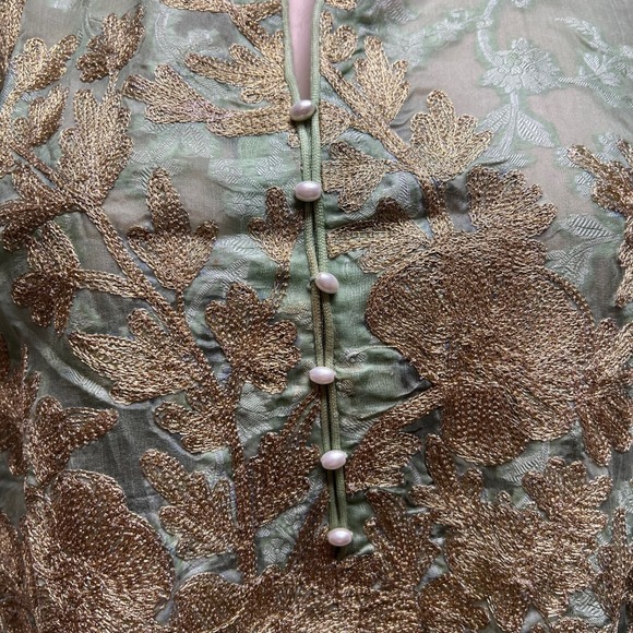 Agha Noor Kurta Tunic Womens S Embroidered Gold Lime Green Gauzy Pakistani - Picture 4 of 14